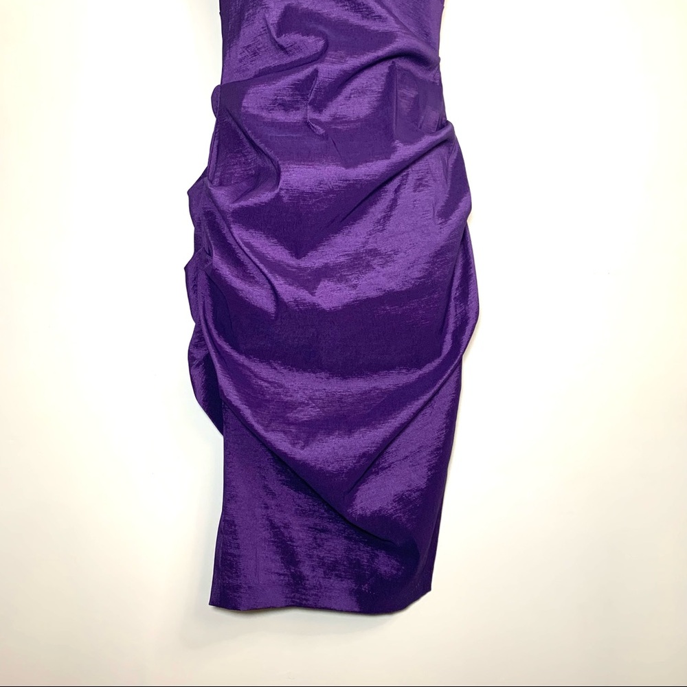 JADE Metallic Purple Bodycon Cocktail Dress Asymmetric Ruffle Size 8 Barbiecore - Picture 8 of 16